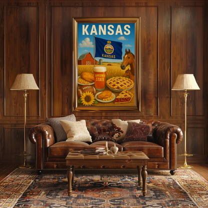 Kansas Farm Horse Pie Sunflower Beer Flag Travel Poster