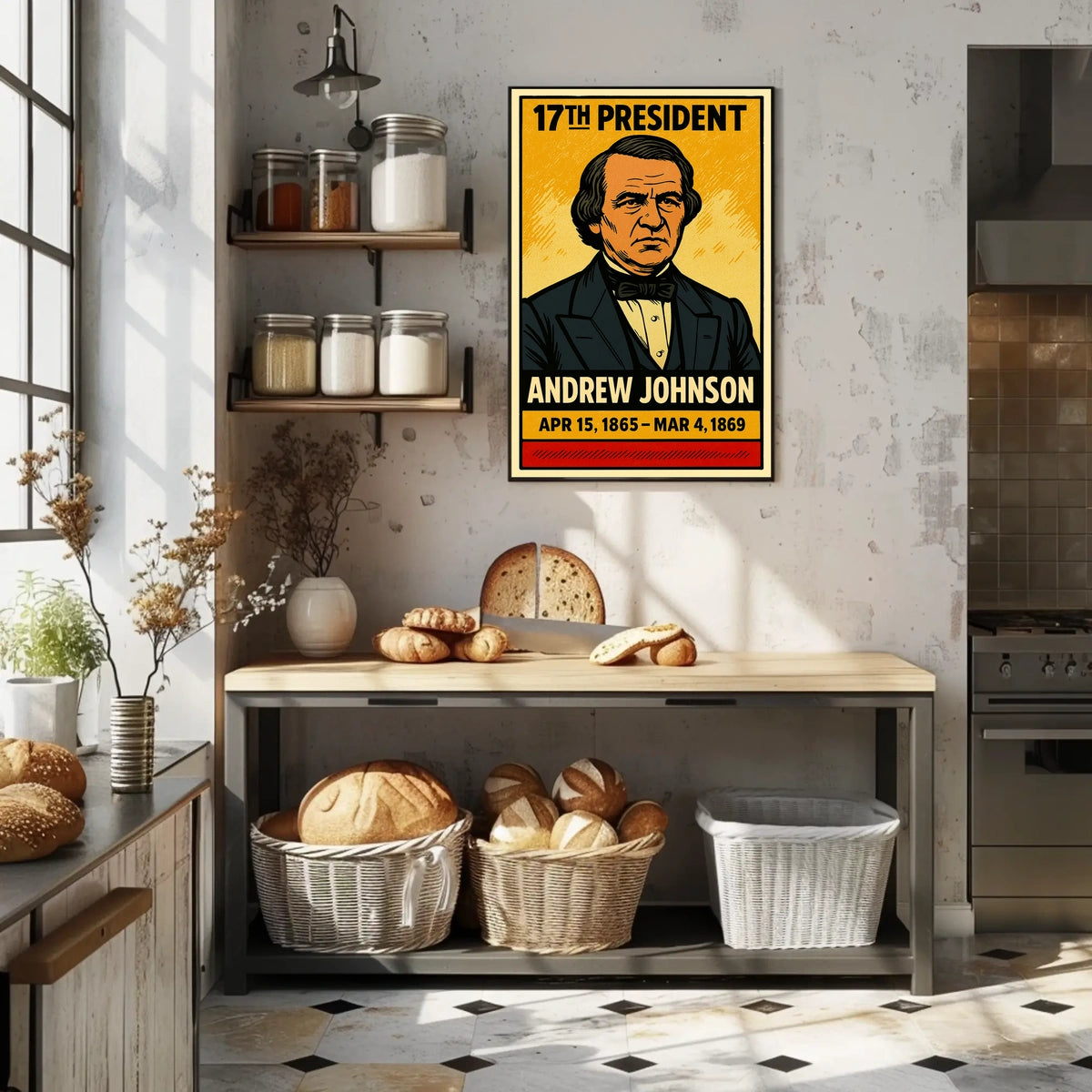 Andrew Johnson 17th President of the United States Inked Comic Style Poster