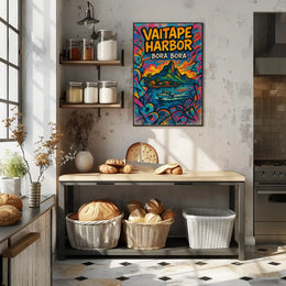 Vaitape Harbor Poster Bora Bora Colorful Travel Art