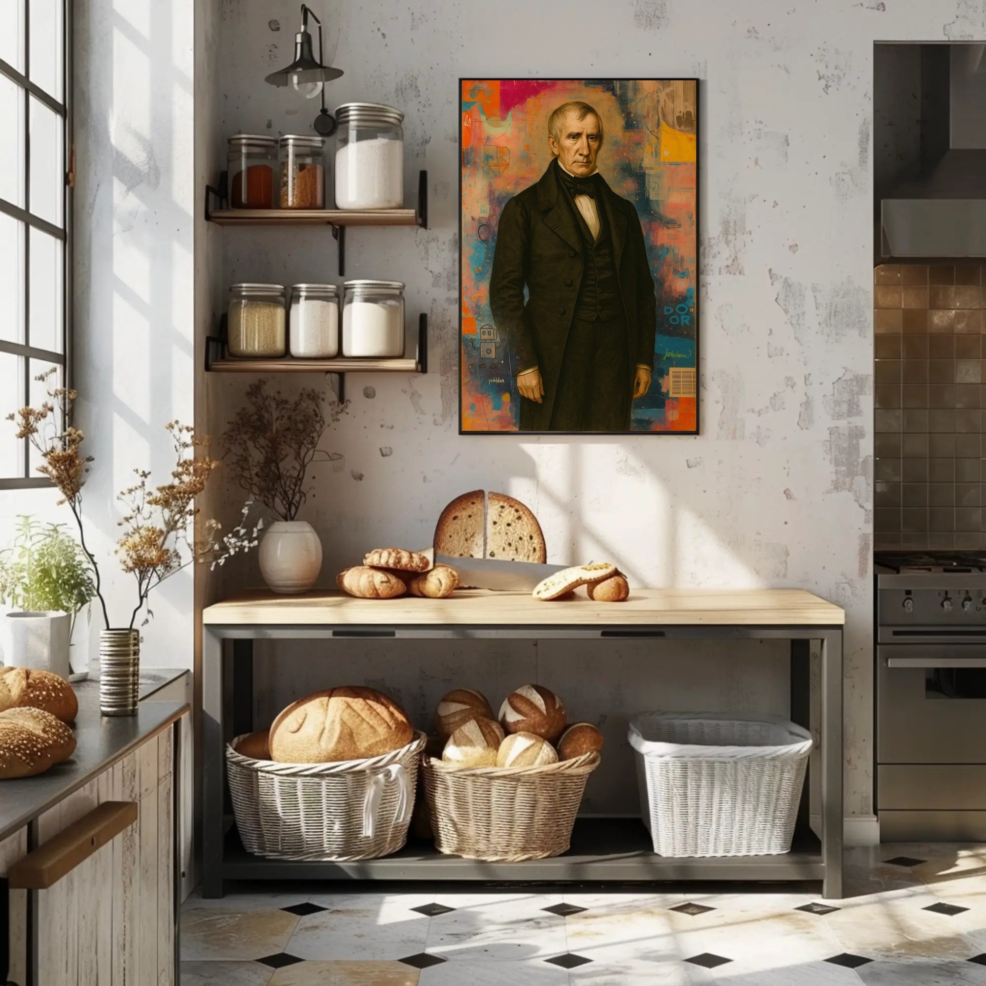Distinguished Classical Portrait with Modern Abstract Artistic Poster