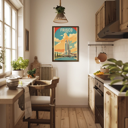 Frisco Texas Modern Tower Sunset Street Vintage Travel Poster