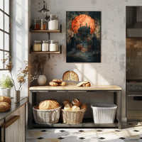 Gothic Mansion Eerie Full Moon Artistic Poster