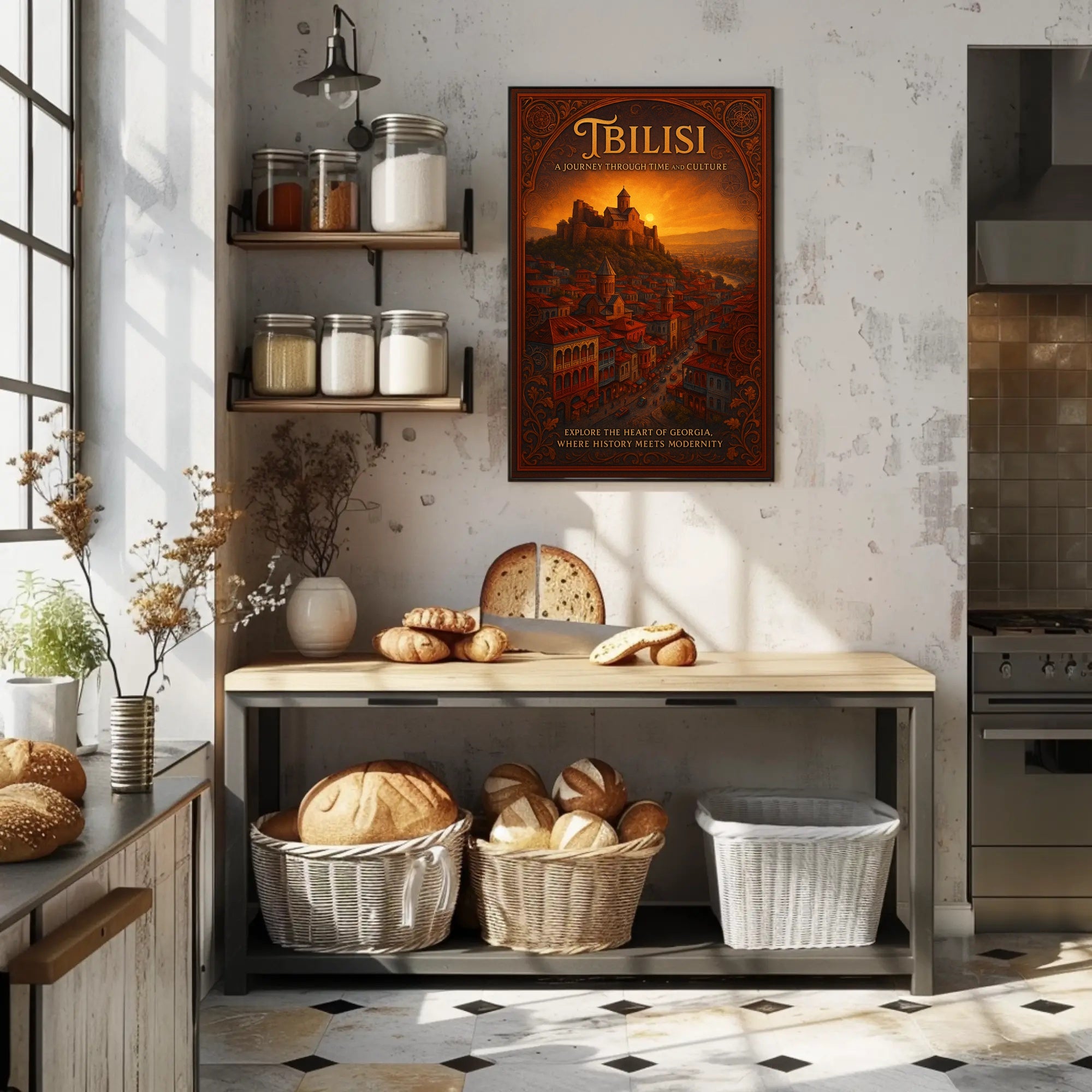 Tbilisi Sunset Exploration: Vintage Cultural or Heritage Poster