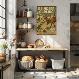 Reindeer Curling at the North Pole Poster