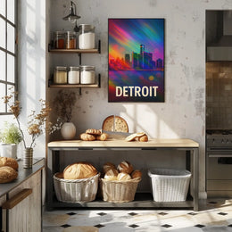 Vibrant Detroit Skyline Digital Painting Poster