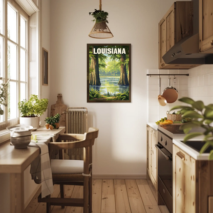 Louisiana - Bayou and Swamp Landscape Vintage Travel Poster