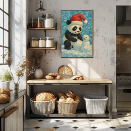 Festive Panda and Snowman Poster