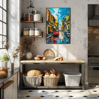 Vibrant Urban Street Scene Impressionistic Art Poster