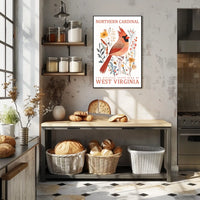 Northern Cardinal State Bird Watercolor Art Poster