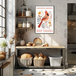 Northern Cardinal State Bird Watercolor Art Poster