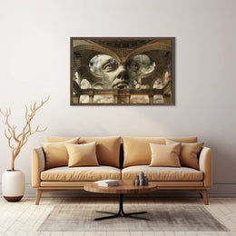 Surreal Stone Face in Classical Architecture Poster