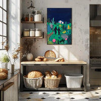 Surreal Landscape Night Figures Whimsical Poster