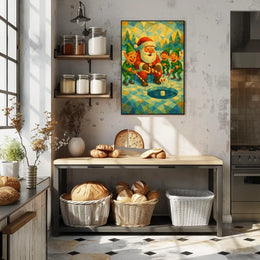 Whimsical Christmas Poster: Santa and Elves Ice Fishing