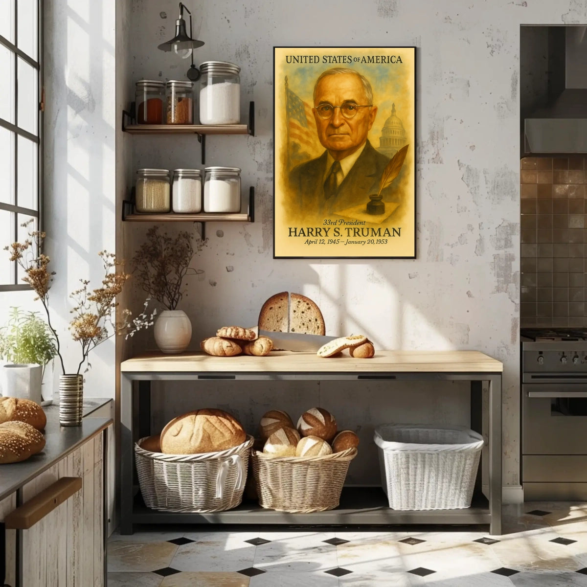 Harry S. Truman 33rd President of the United States Vintage Watercolor Poster