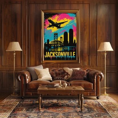 Jacksonville Florida Plane Skyline Bridge Poster Poster