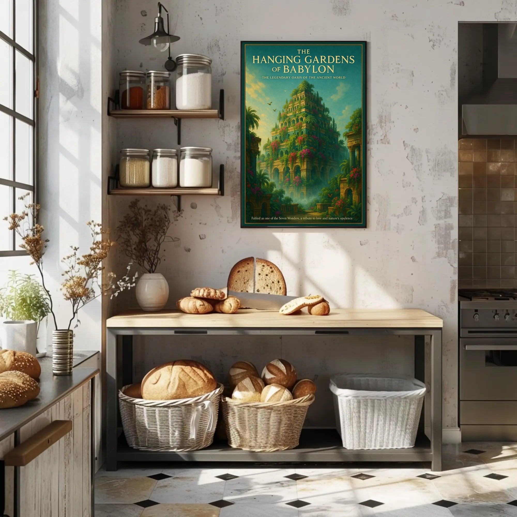 Hanging Gardens of Babylon Photorealistic Fantasy Mythology Poster