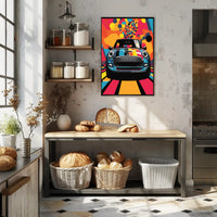 Mini Car Pop Art Poster: Vibrant Geometric Design