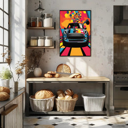 Mini Car Pop Art Poster: Vibrant Geometric Design