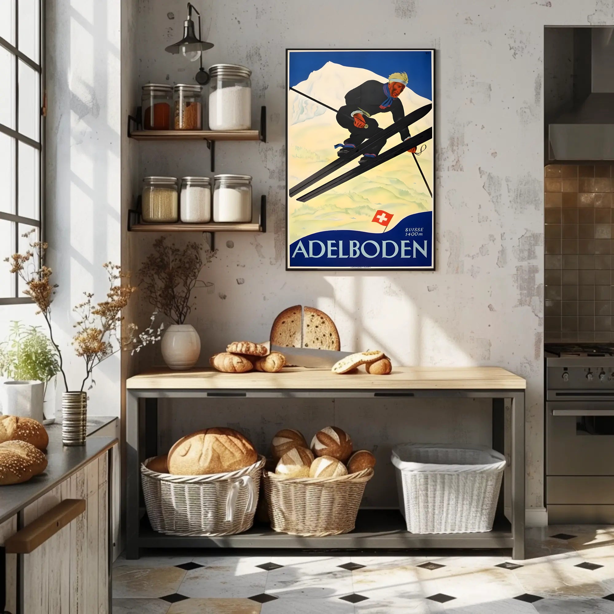 Swiss Alps Ski Adventure: Vintage Travel Poster PosterGoat