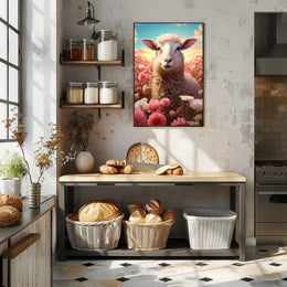 Serene Sheep In Blooming Meadow Poster PosterGoat