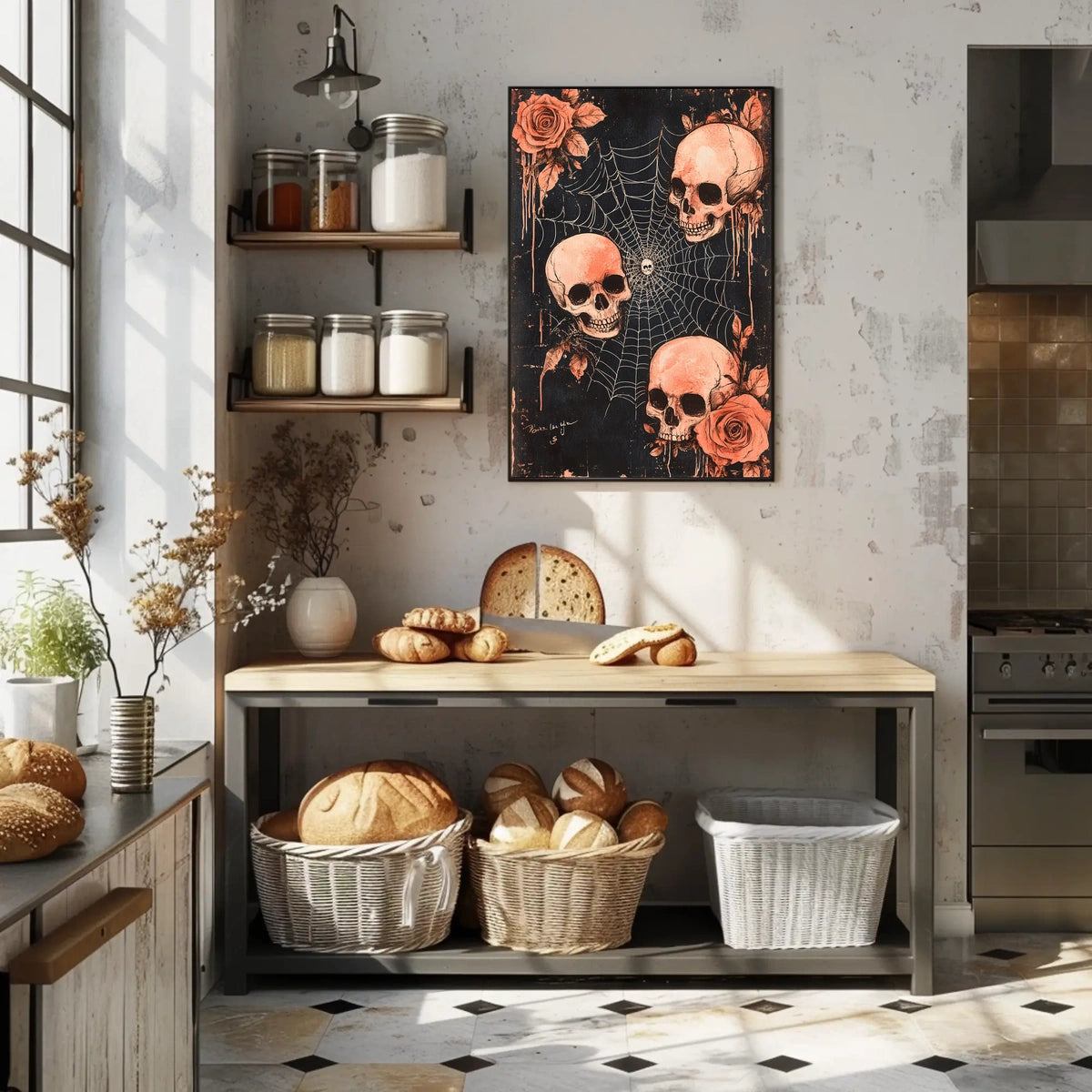 Dark Gothic Skulls and Roses Artistic Poster