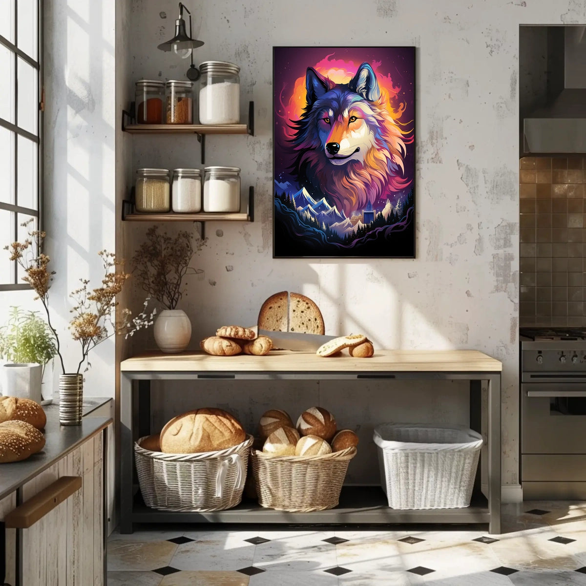 Mystical Wolf Surrealism Poster: Nature's Dreamscape