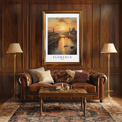 Florence Italy Sunset River Cityscape Romantic Travel Poster
