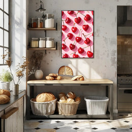 Playful Heart-Shaped Cherries Artistic Poster PosterGoat