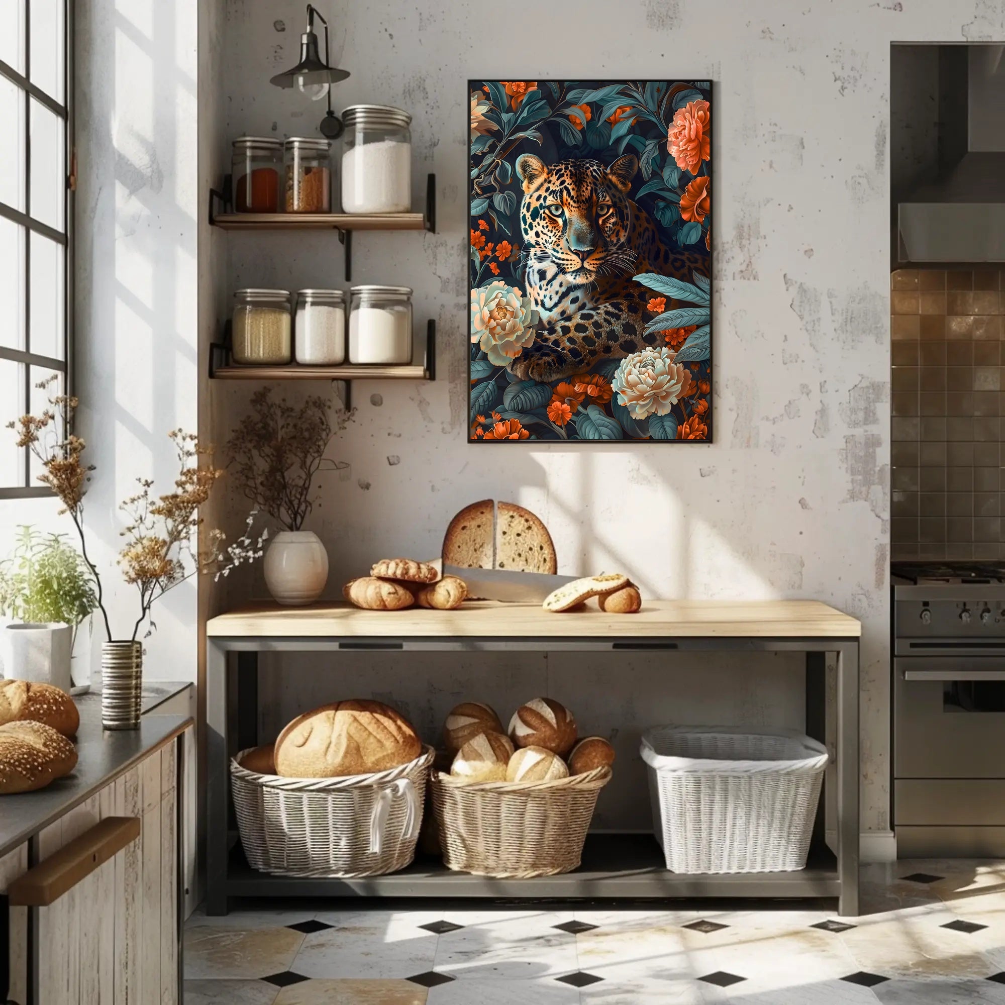 Majestic Leopard Floral Wall Art Print