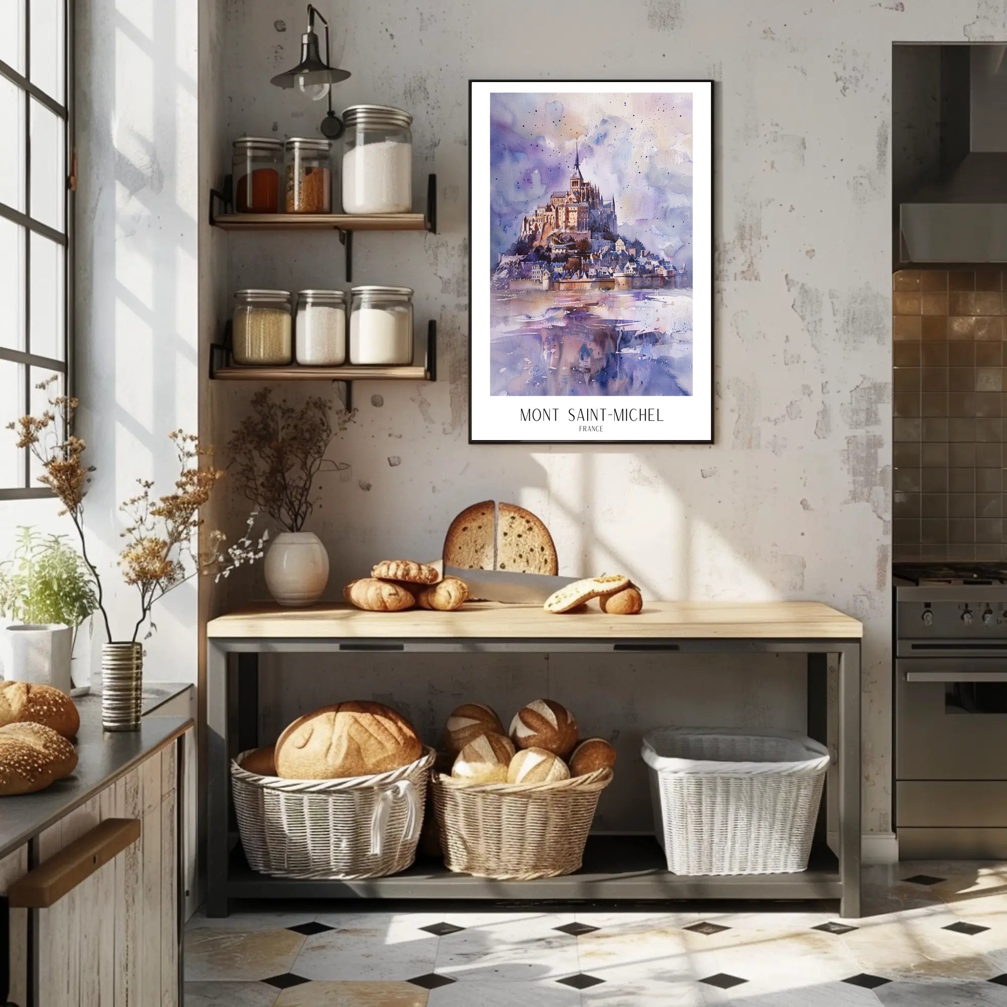 Mont Saint-Michel Watercolor Travel Art Poster PosterGoat