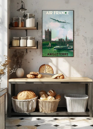 Vintage Air France Travel Poster Depicting Gothic London Landmarks