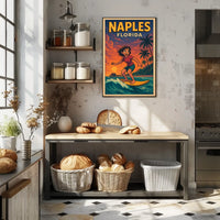 Naples Florida Surfing Poster Wall Art Coastal Decor