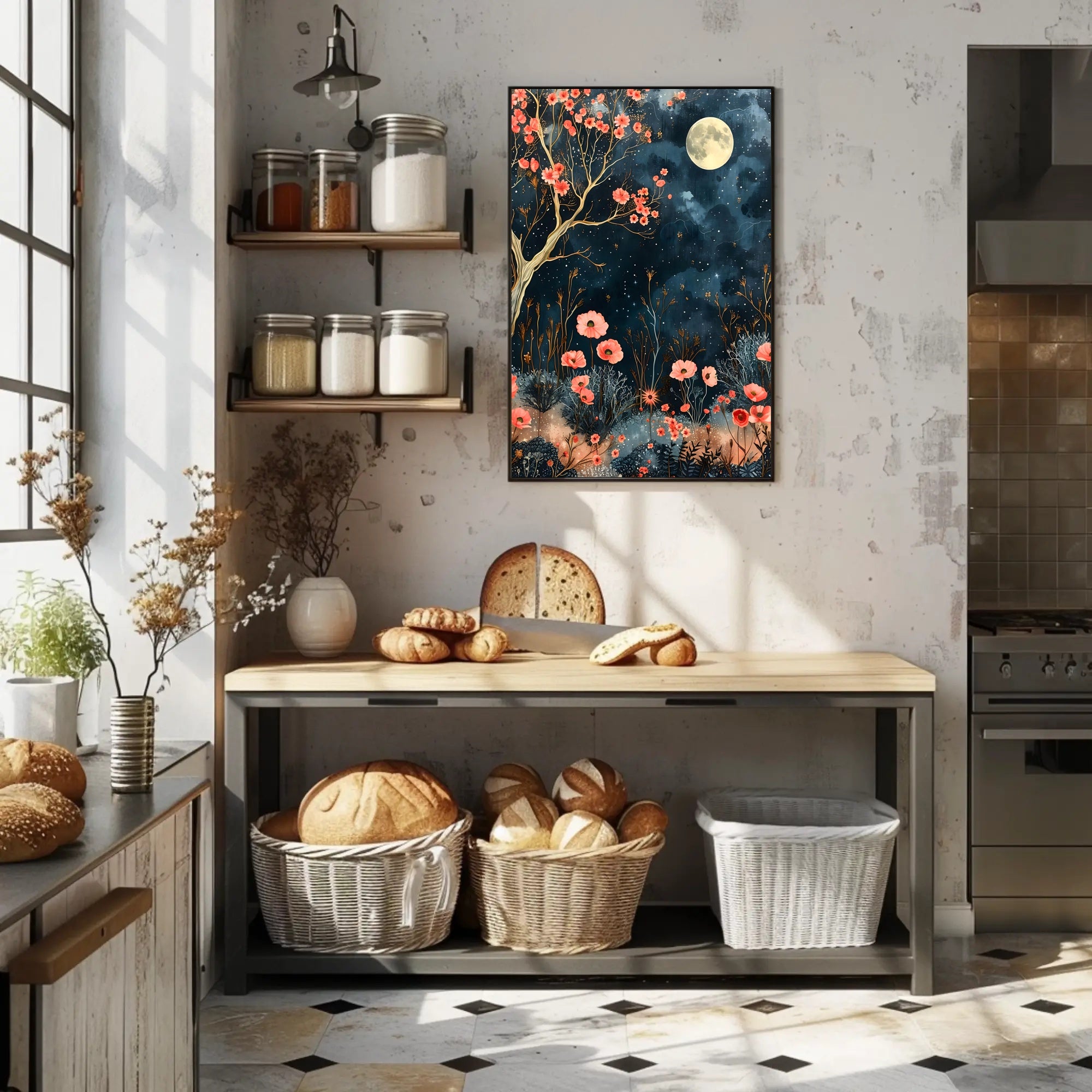 Dreamy Enchanted Garden Under Moonlit Sky Poster