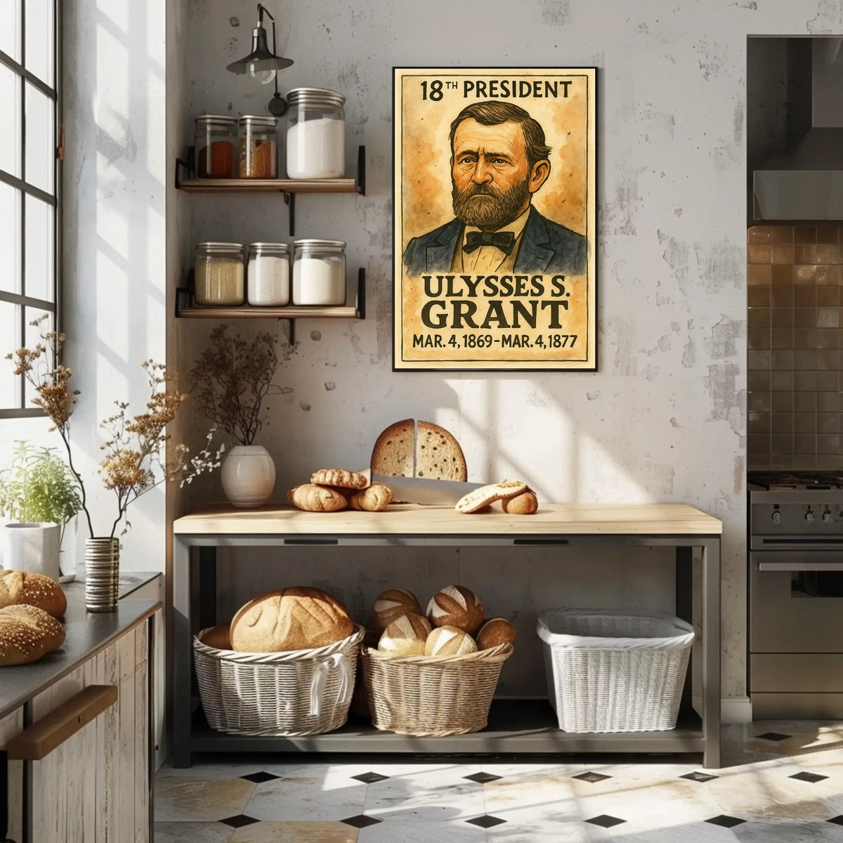 Ulysses S. Grant 18th President of the United States Exaggerated Cartoon Sketch Poster