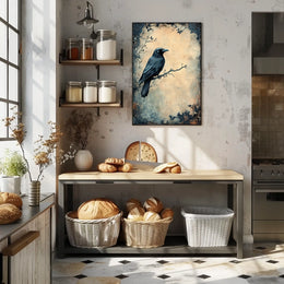 Stylized Raven on Branch Artistic Animal Poster