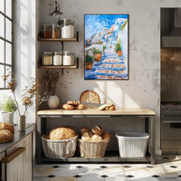 Santorini Serenity: Watercolor Greek Island Poster