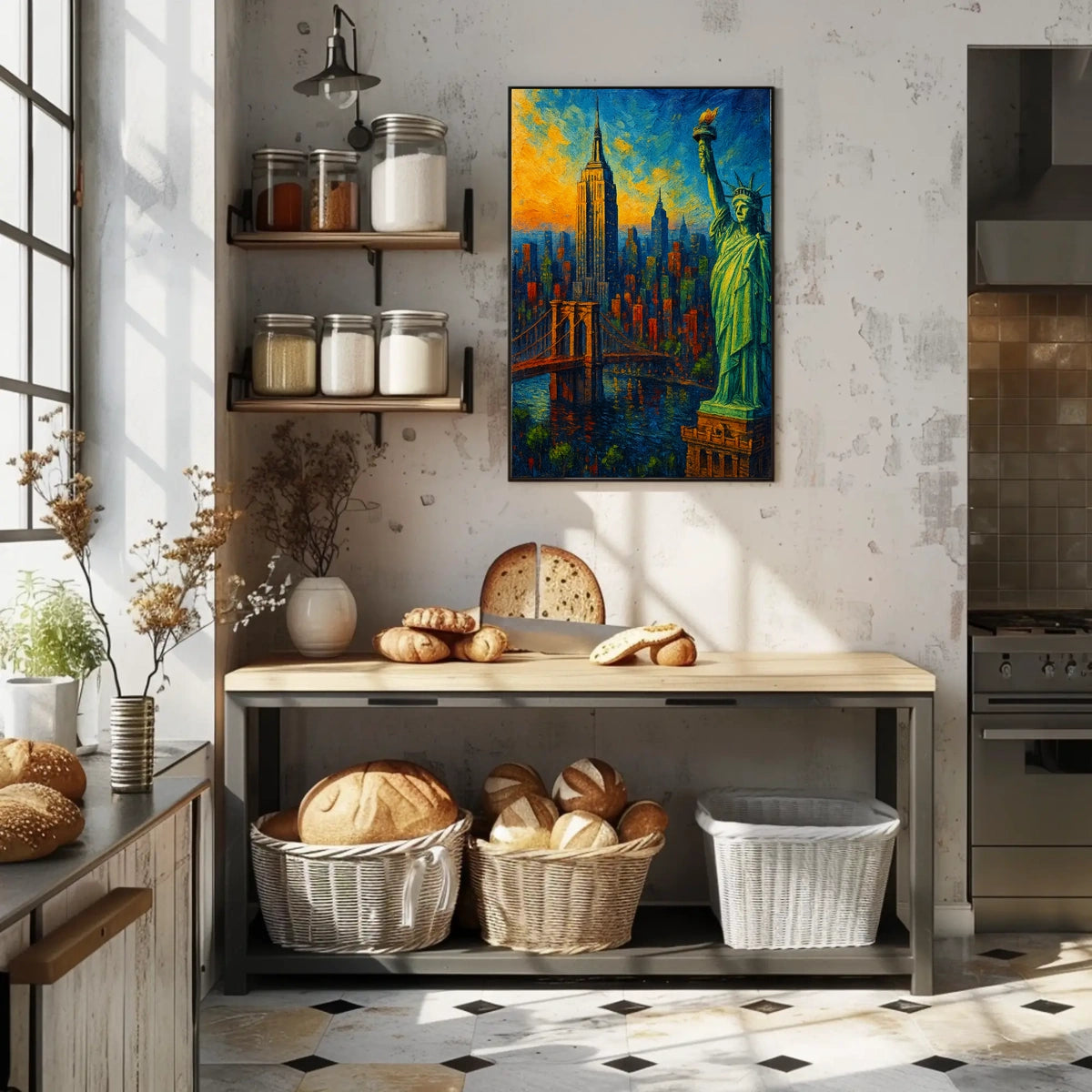 New York City Sunset Skyline Poster Modern Wall Art