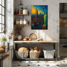 New York City Sunset Skyline Poster Modern Wall Art