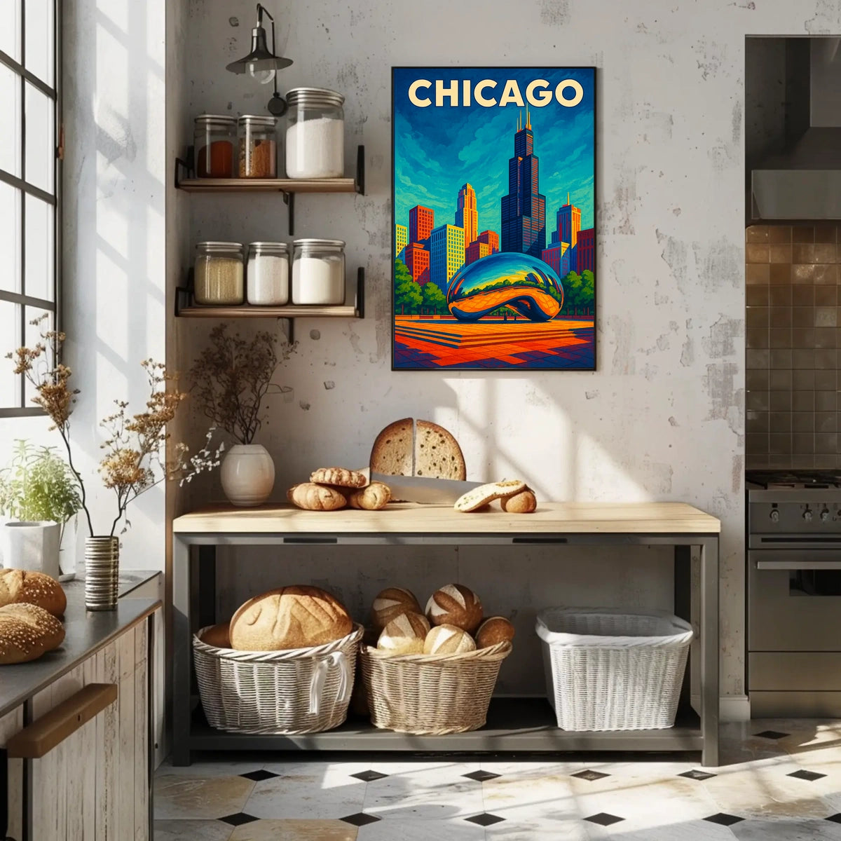 Chicago Skyline And Cloud Gate Poster