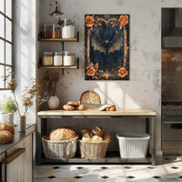 Gothic Bat Art Poster with Intricate Floral Design