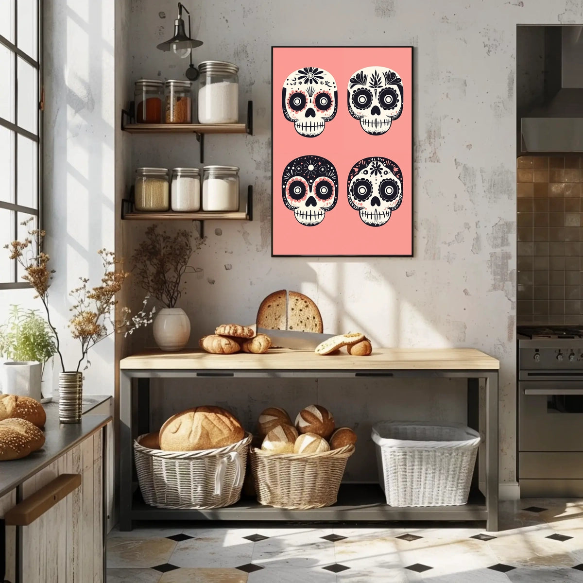 Day of the Dead Sugar Skulls Vibrant Floral Poster