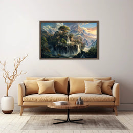 Majestic Mountain Landscape with Waterfalls Poster