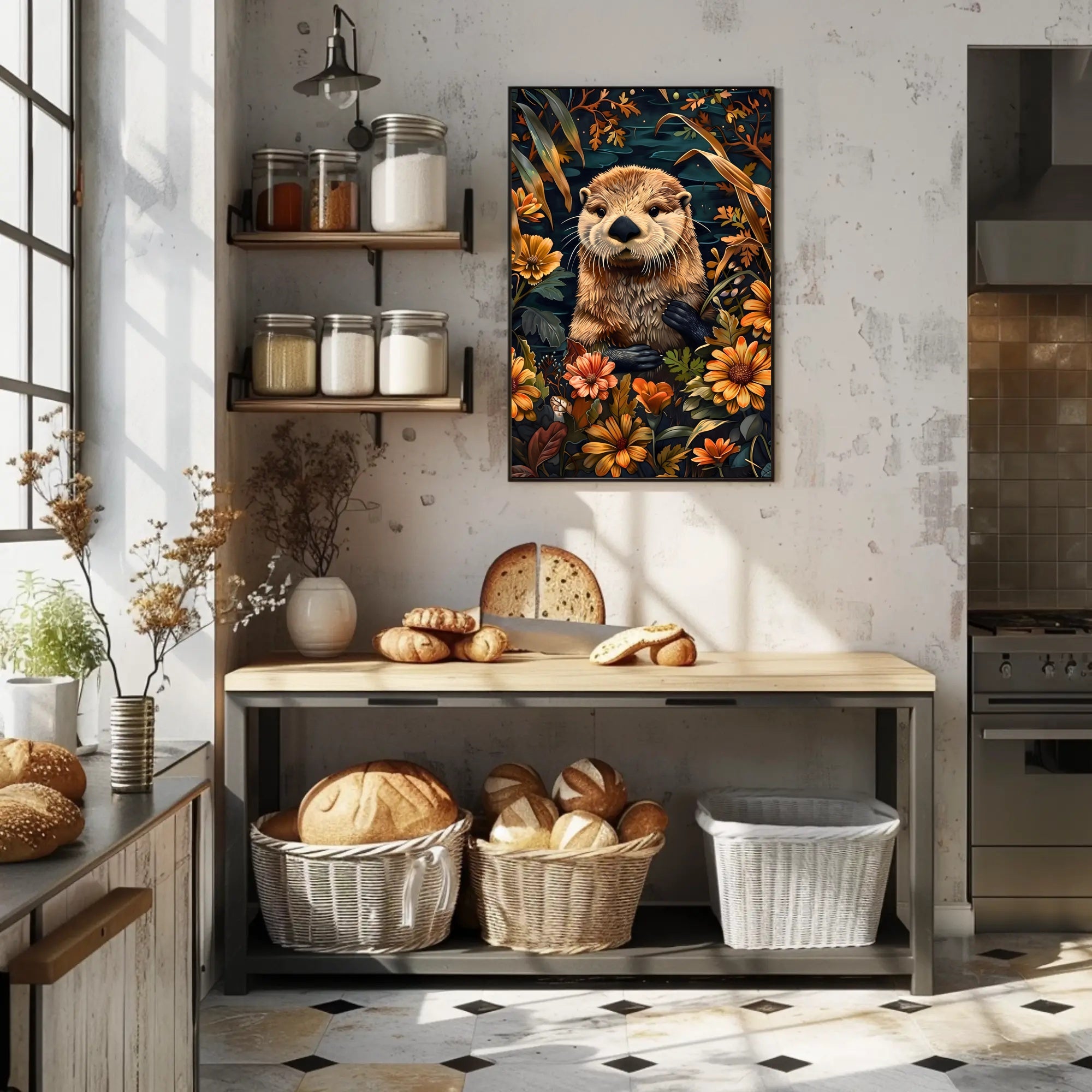 Otter in Bloom Wall Art Print for Decor Lovers