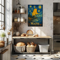 Maine's Starry Night Lighthouse Artistic Poster