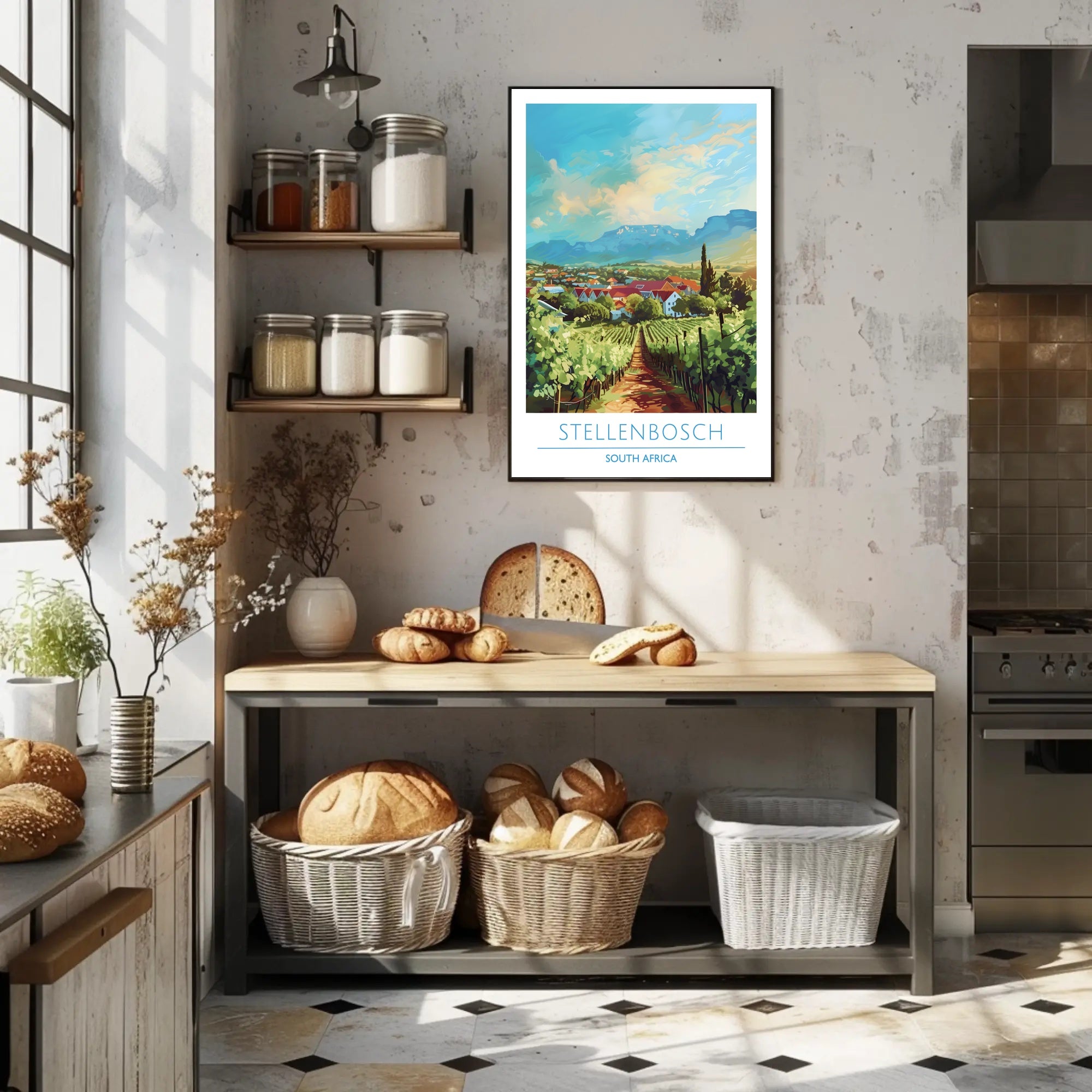 Stellenbosch Vineyard Tranquility: Scenic Travel Poster