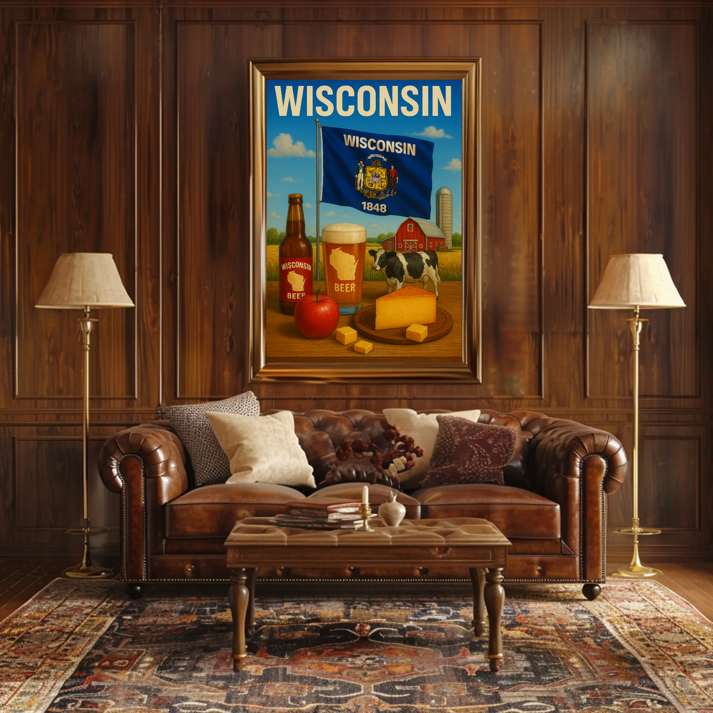 Wisconsin Beer Cheese Cow Barn Farm Apple Travel Poster