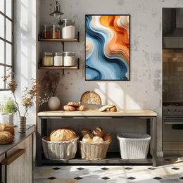 Stylized Abstract Landscape with Layered Wavy Patterns Poster