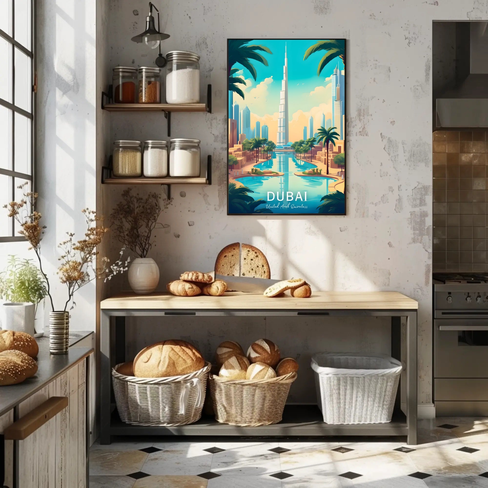 Dubai Skyline Art: Vibrant Burj Khalifa Travel Poster