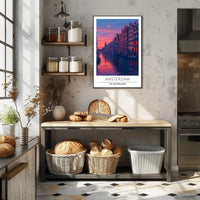 Amsterdam Evening Canal Scene: Urban or Cityscape Poster