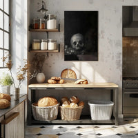 Dark Skull with Flowers: Classical Vanitas Artistic Poster PosterGoat